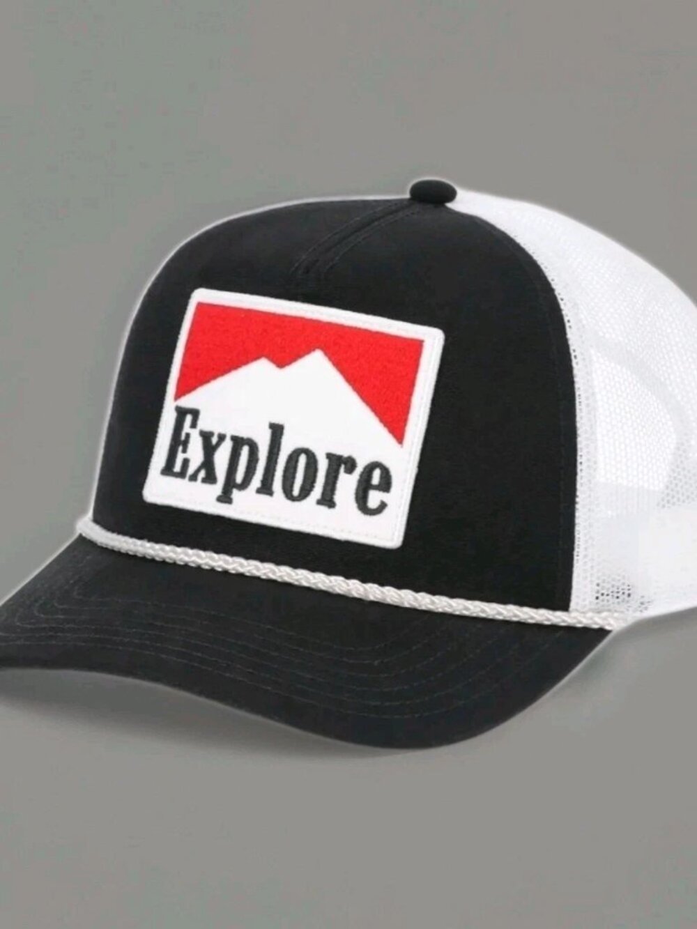Explore Trucker Hat Black White Mesh Snapback Rope Cap Retro Patch Marlboro